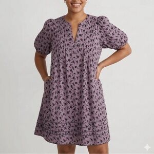Madewell Lavender Floral Mini Dress with Black Print